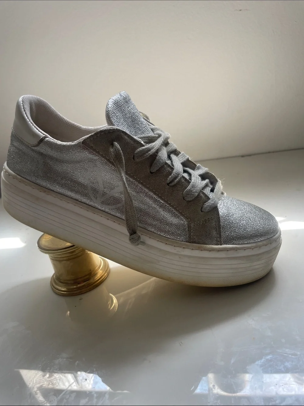 Valentino Women's Silver Glitter Lace-Up Sneakers